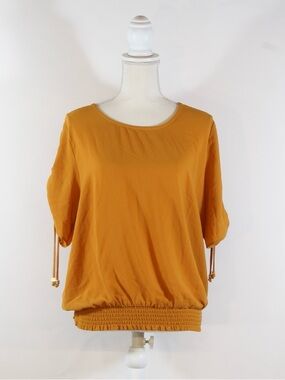 MICHAEL Michael Kors Women's Marigold Mustard Short Cinch Sleeve Blouse NWT